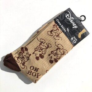 Disney Mickey Mouse OH BOY Crew Socks Size 9-13 Tan Brown New 081715031060